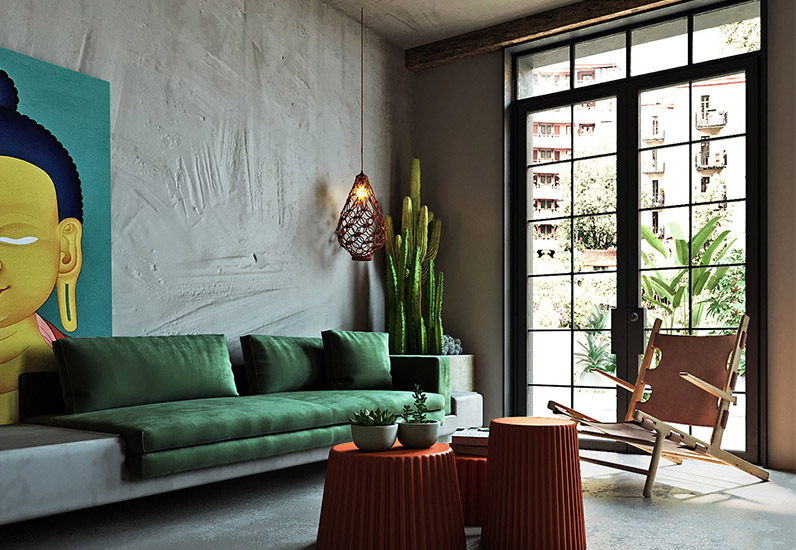 Sử dụng nội thất xanh lá cây để trang trí cho gian phòng trở nên sinh động