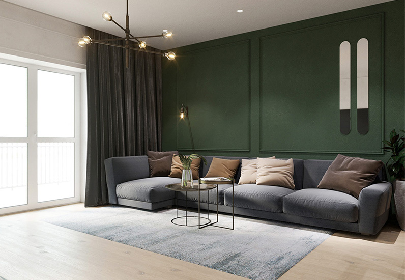 Sử dụng nền tường sân để làm nổi bật nội thất phòng khách