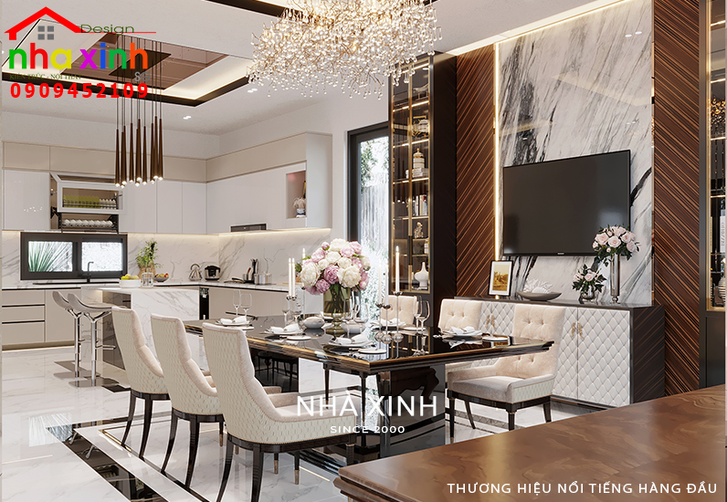 Bàn ăn kết hợp kệ tử trưng bày sang trọng
