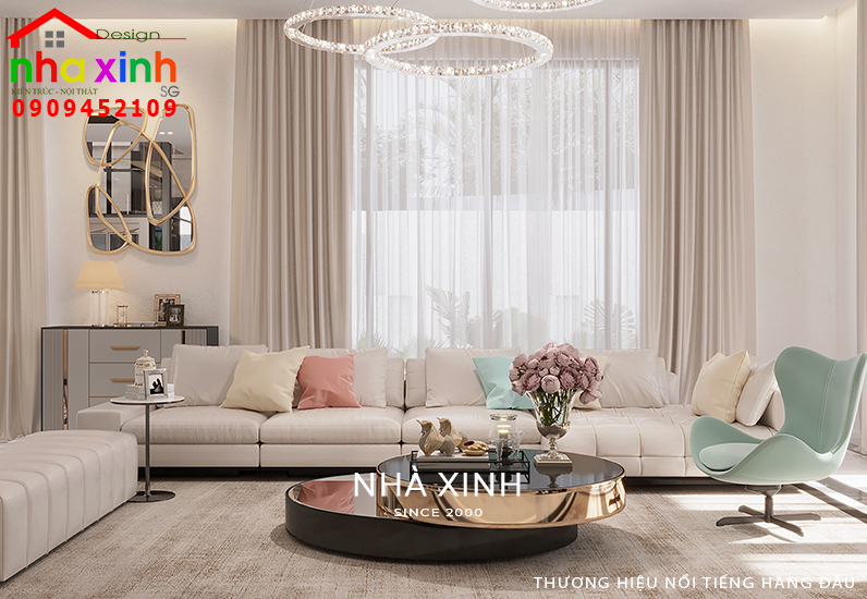 Thiết kế nội thất phòng khách thông thoáng