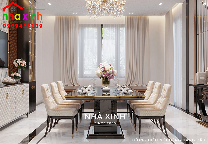 Thiết kế bàn ăn với tone màu trầm ấm