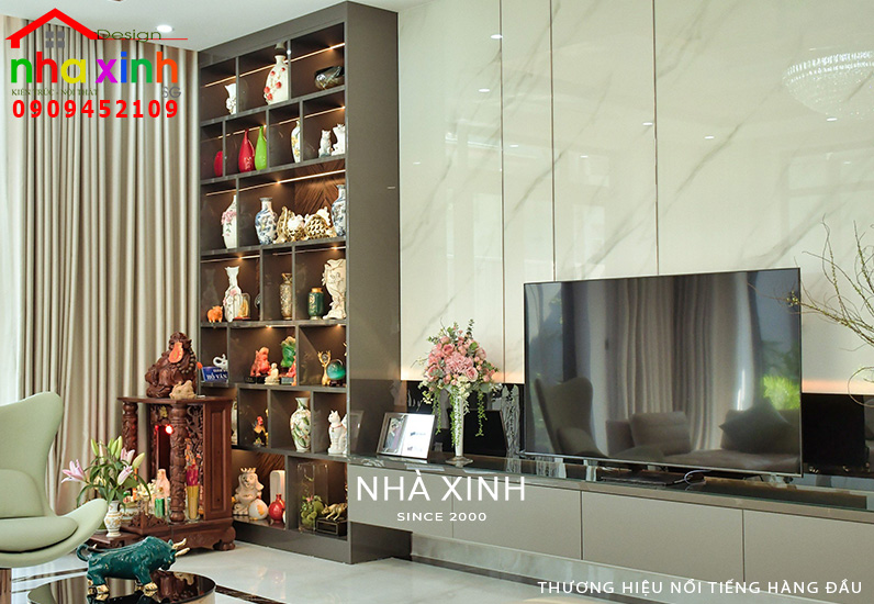 Hệ tủ trưng bày phòng khách được thiết kế sang trọng & đẹp mắt