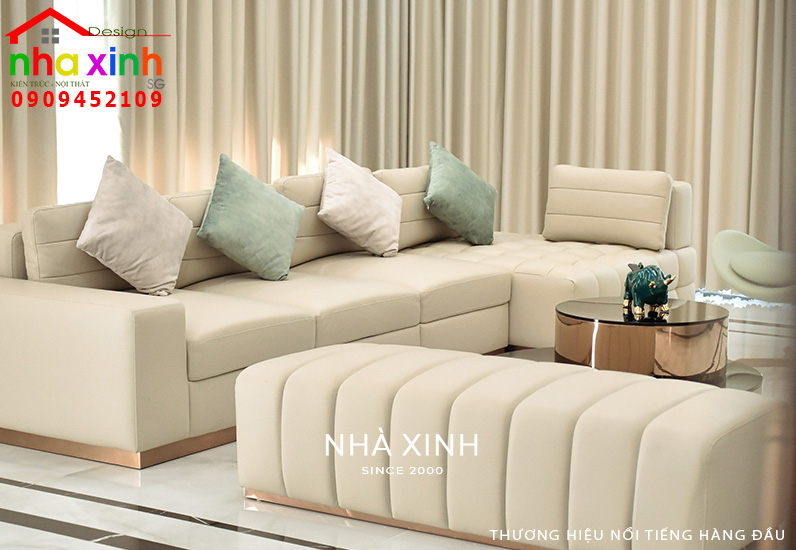 Mẫu phòng khách được sử dụng với gam màu trung tính hài hòa