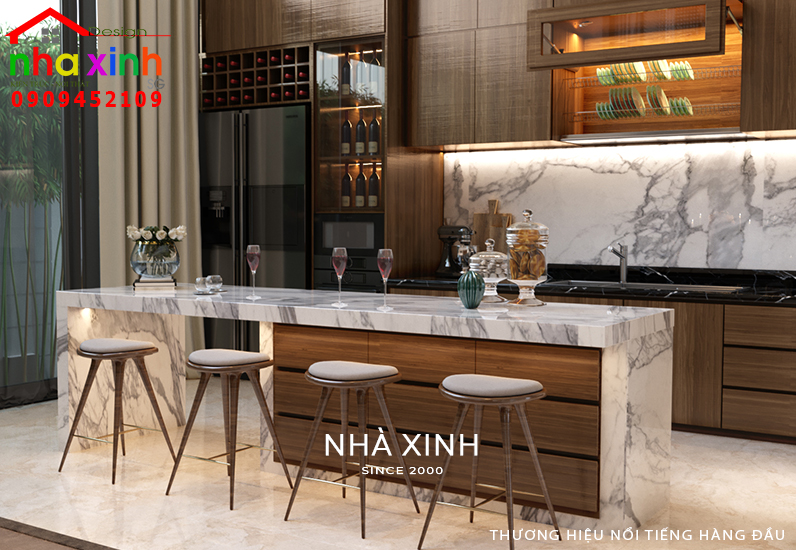 Đảo bếp được ốp đá giúp tăng giá trị thẩm mỹ