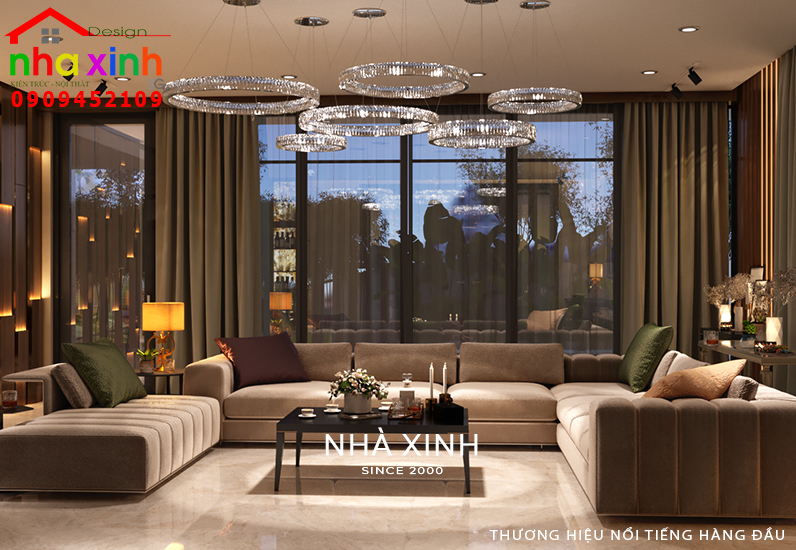 Mẫu thiết kế phòng khách biệt thự hiện đại 4 tầng