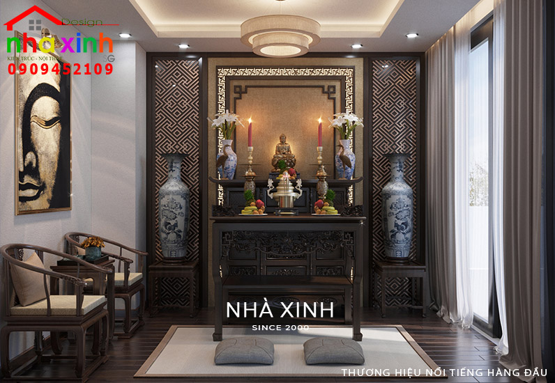 Nội thất phòng thờ biệt thự 3 tầng hiện đại 7x10m