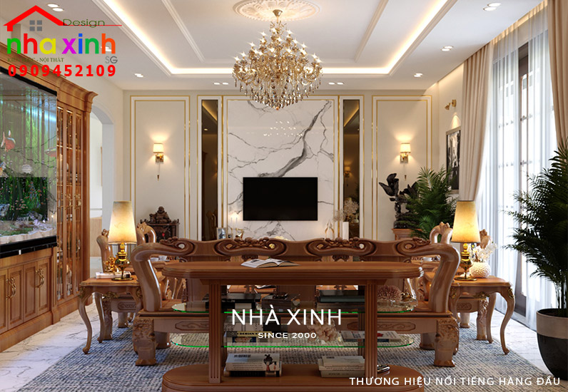 Không gian phòng khách được thiết kế sang trọng và thanh lịch