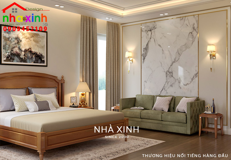 Không gian phòng ngủ với sự kết hợp hài hòa về màu sắc