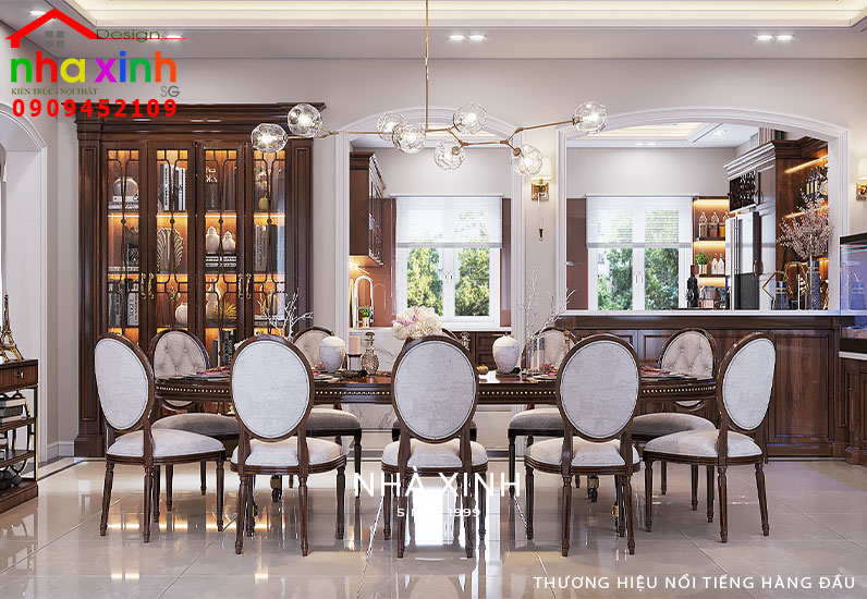 Nội thất không gian bàn ăn được thiết kế rộng rãi và thông thoáng