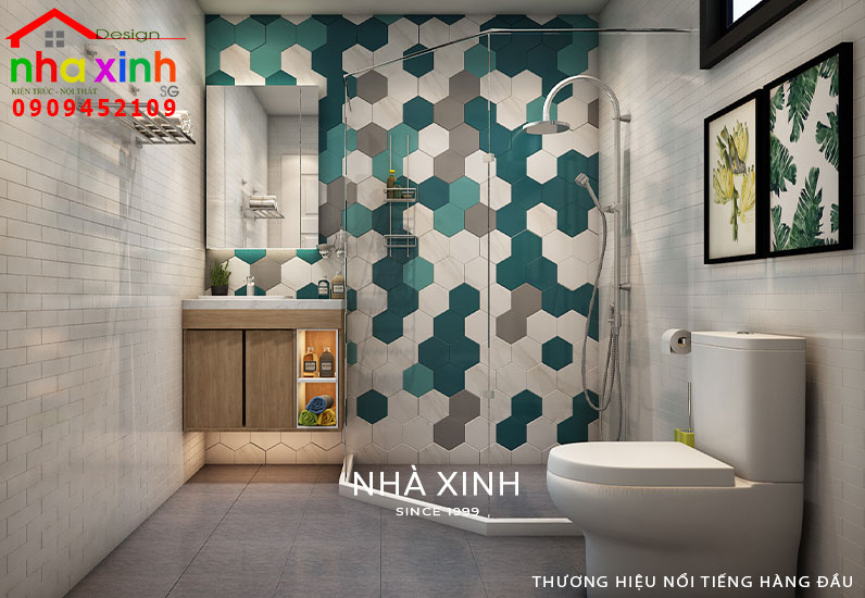 Phòng WC được thiết kế ấn tượng thông qua việc pha trộn màu sắc