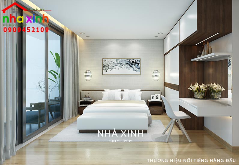 Mẫu phòng ngủ được thiết kế đẹp mắt với gam màu trung tính hài hòa