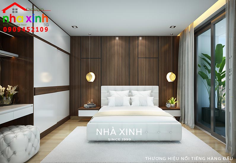 Phòng ngủ được thiết kế với view tiểu cảnh xanh mát