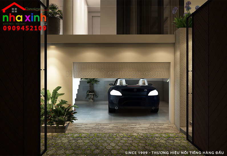 Khu vực gara ô tô biệt thự ở tầng hầm