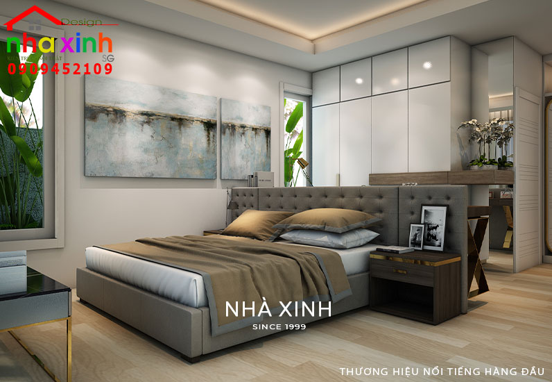 Phòng ngủ master được thiết kế nổi bật với tone màu nâu