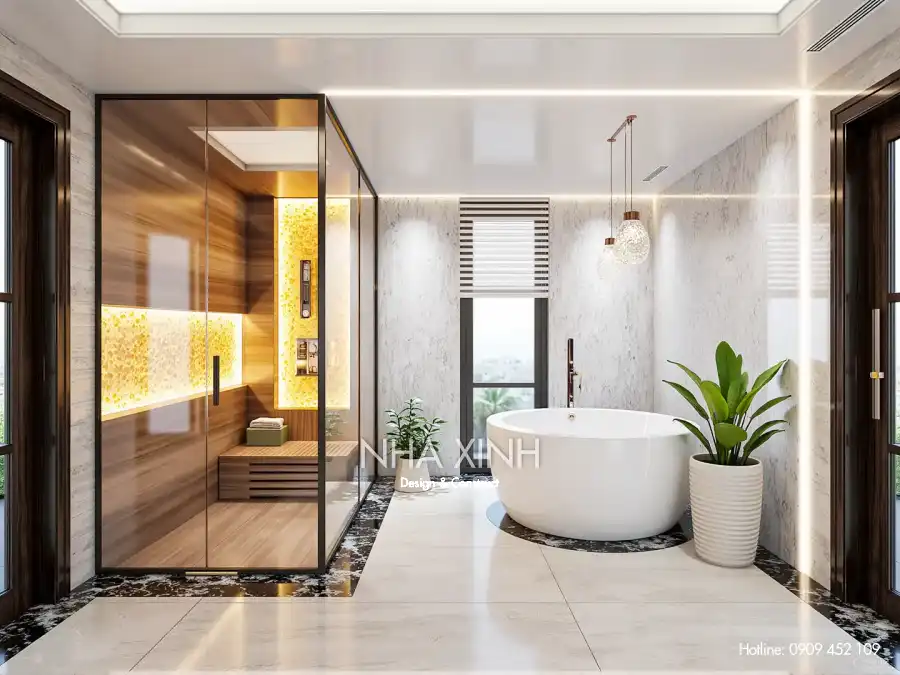 Phòng tắm biệt thự BT-0226 với thiết kế hiện đại và ánh sáng dịu nhẹ.