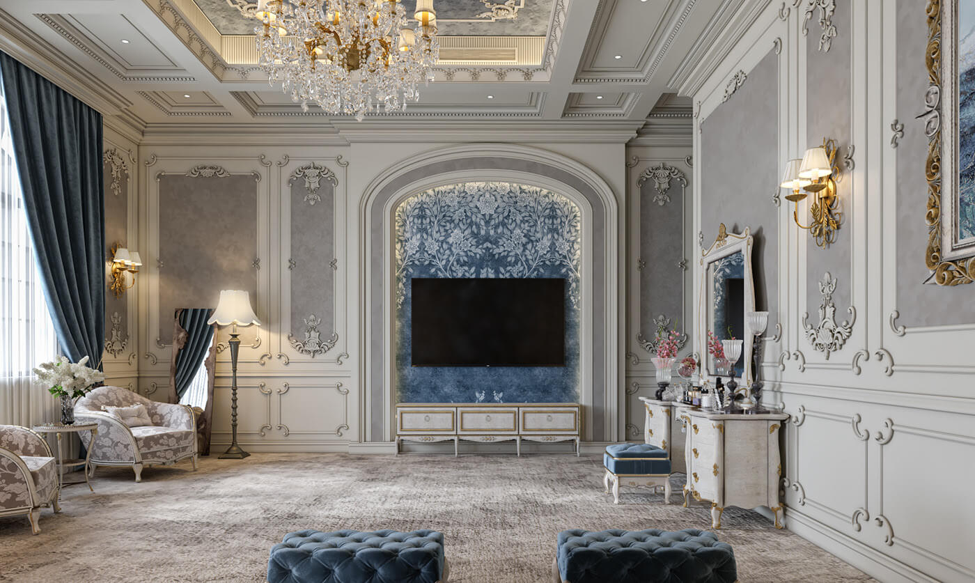 Mẫu tường ti vi cho biệt thự cổ điển hoàng gia