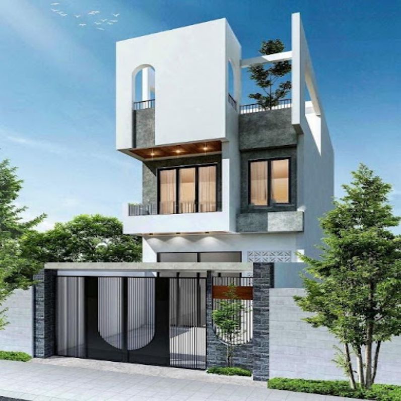 Mẫu thiết kế nhà 3 tầng với gam trắng tinh tế