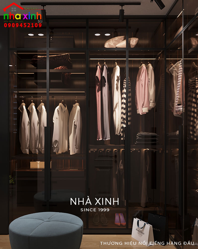 Nội thất phòng ngủ nhà phố đẹp với tủ quần áo bằng gỗ sang trọng