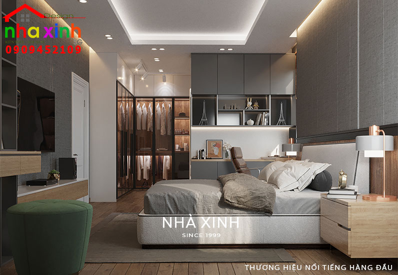 Nội thất phòng ngủ nhà phố hiện đại màu gỗ