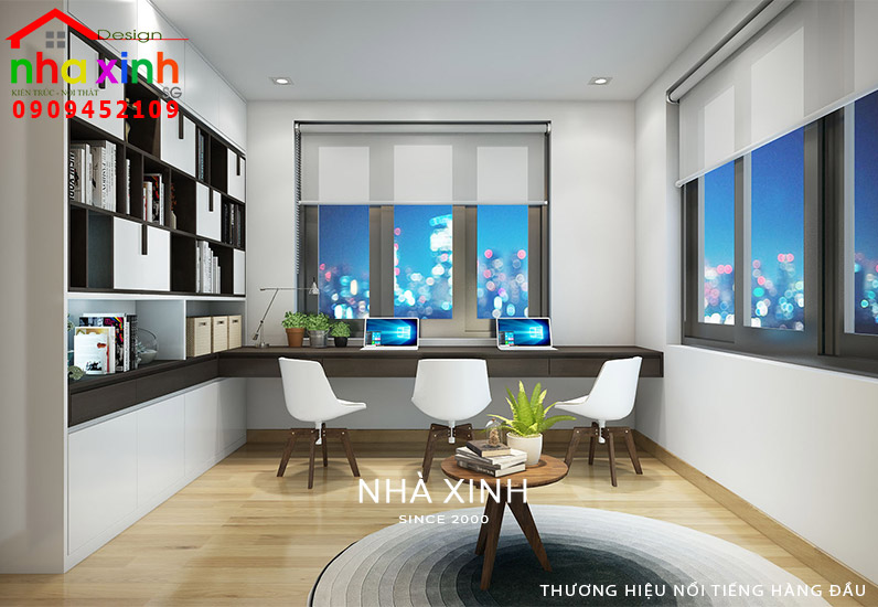 Không gian phòng làm việc được thiết kế với góc view đẹp