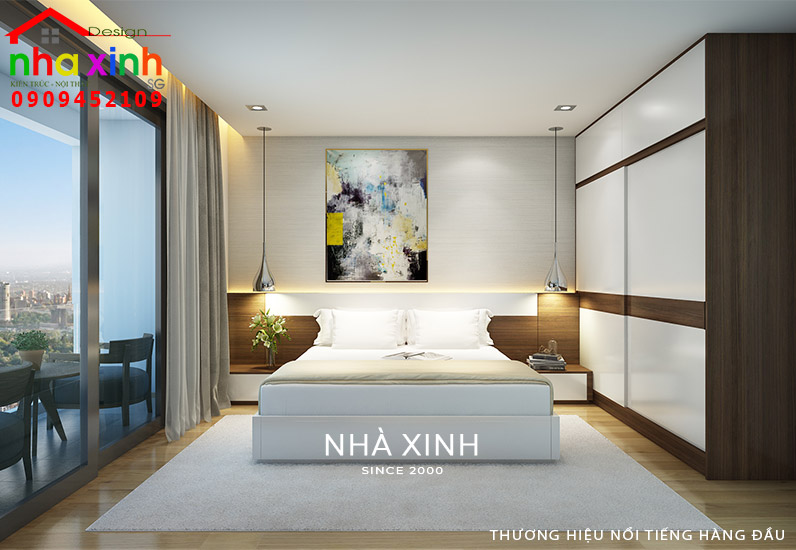 Phòng ngủ 5 được thiết kế nổi bật với tone màu trắng