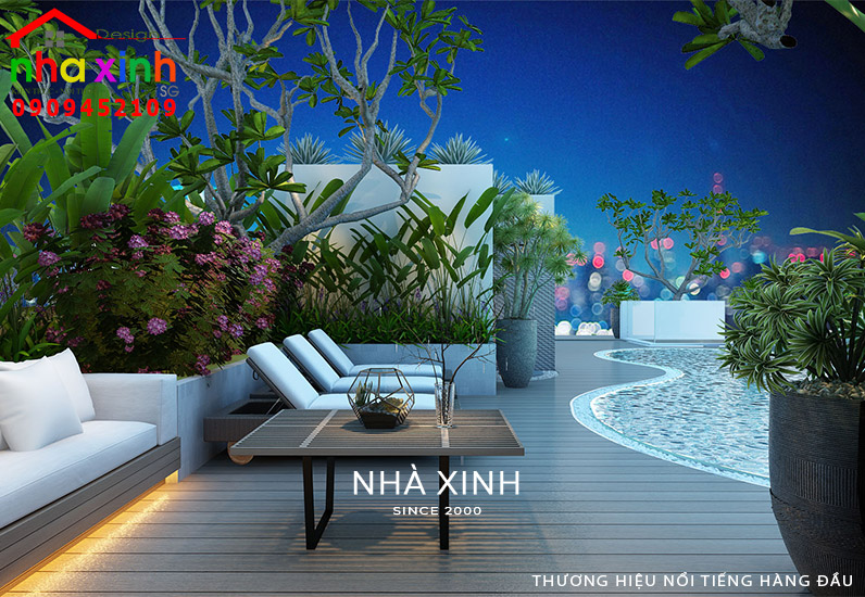 Không gian hồ bơi với góc view thư giãn tuyệt vời