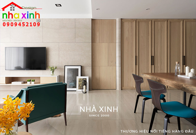 Khu vực phòng khách kết nối bàn ăn rổng rãi