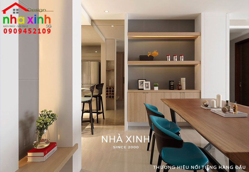 Không gian bàn ăn với sự kết hợp hài hòa về màu sắc và ánh sáng