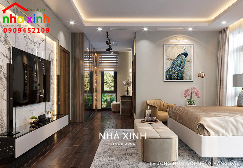 Không gian phòng ngủ sử dụng chất liệu gỗ là chủ yếu