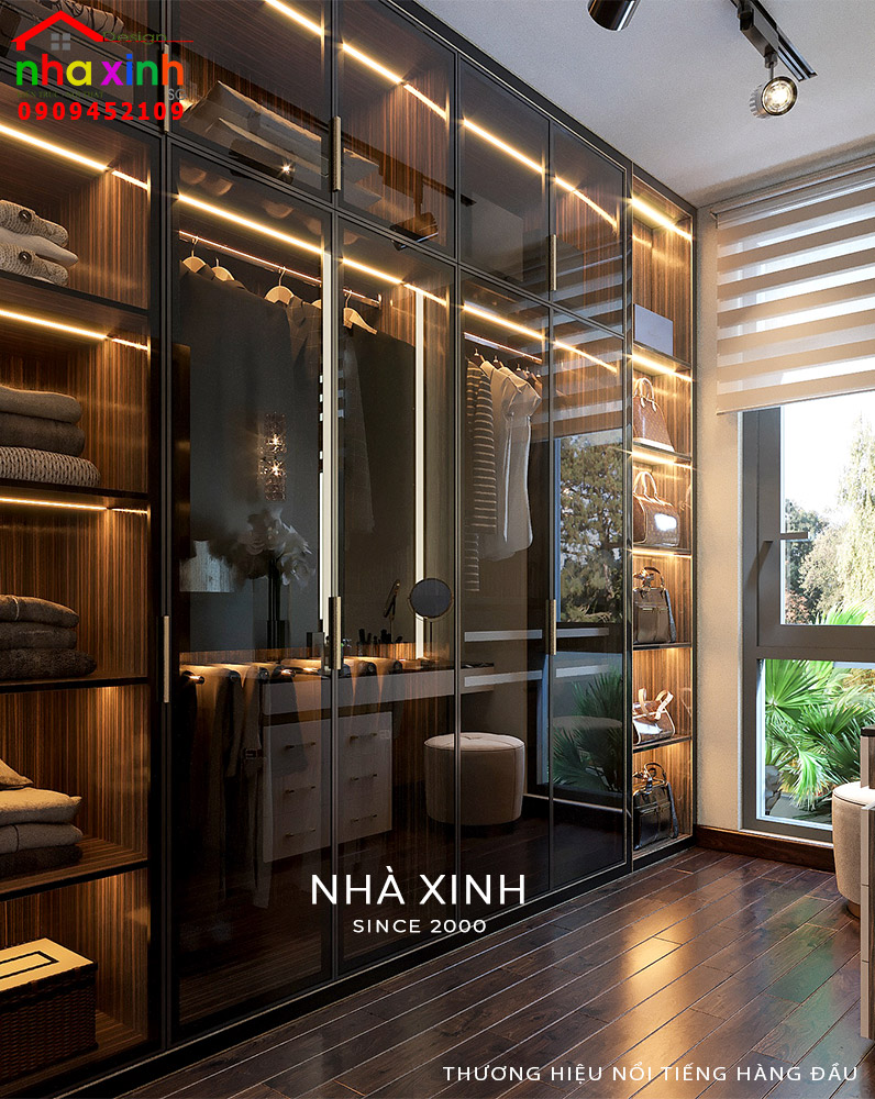 Tủ đồ kết hợp đèn led sang trọng