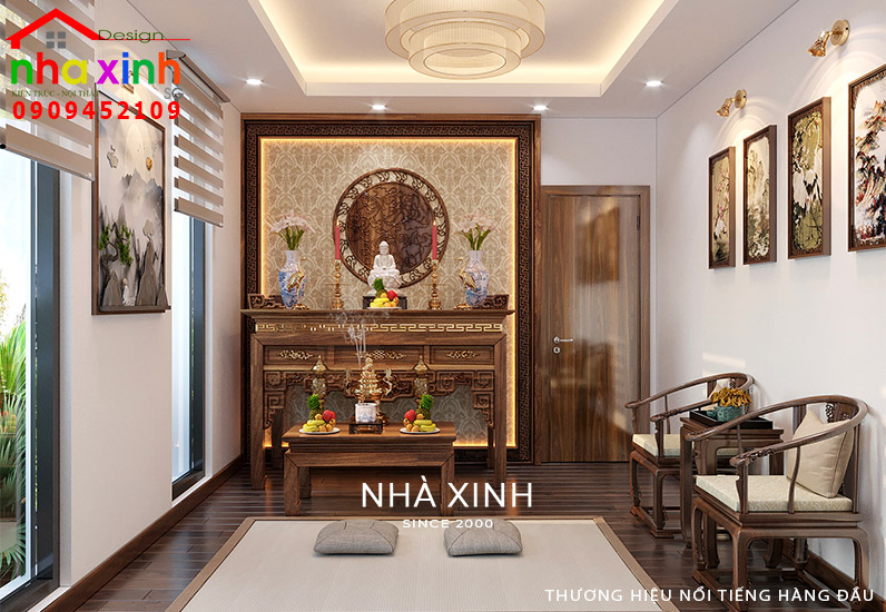 Phòng thờ sang trọng chủ yếu sử dụng chất liệu gỗ
