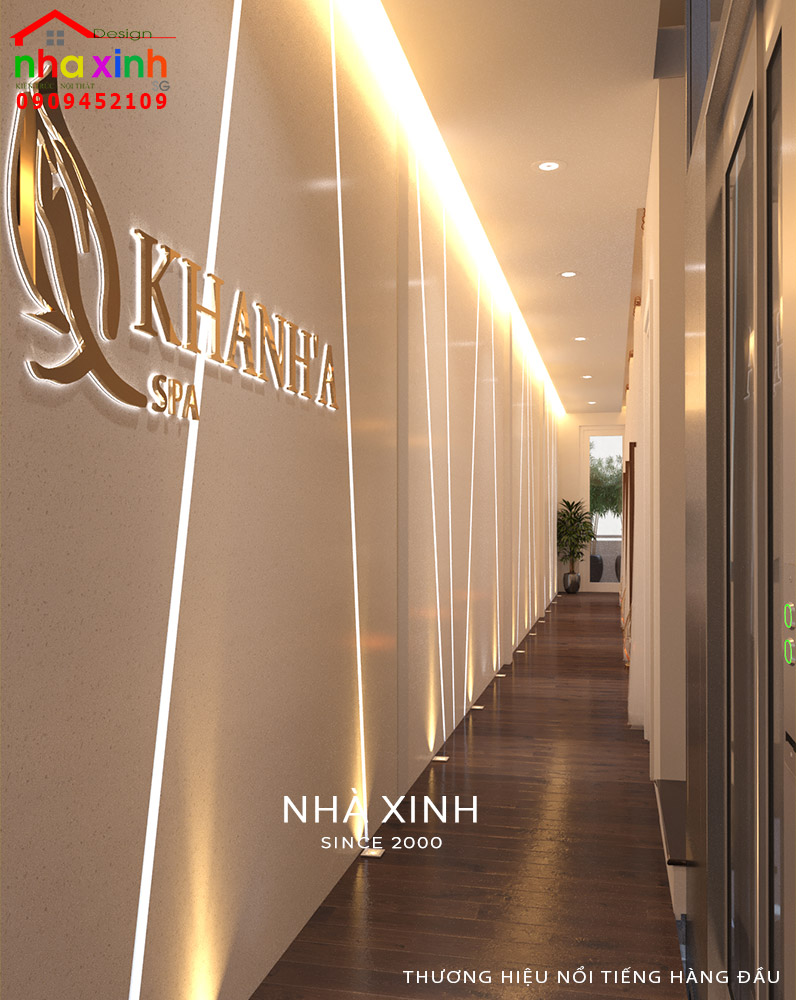 Thiết kế nội thất spa có khu vực hành lang thắp đèn lung linh