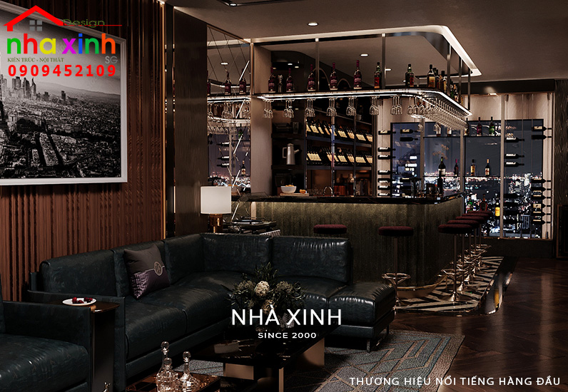 Khu vực quầy bar được thiết kế kết hợp phòng khách