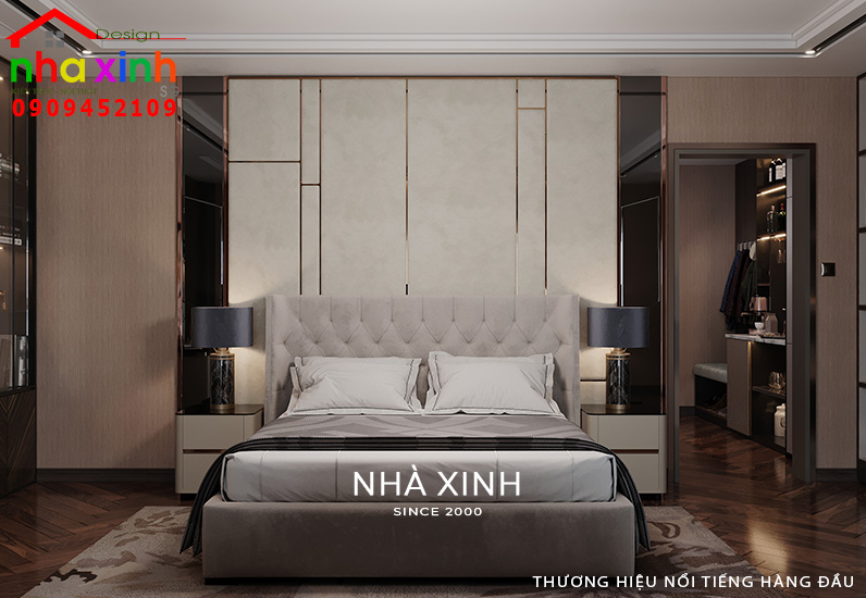 Mẫu phòng ngủ được thiết kế với gam màu trung tính hài hòa