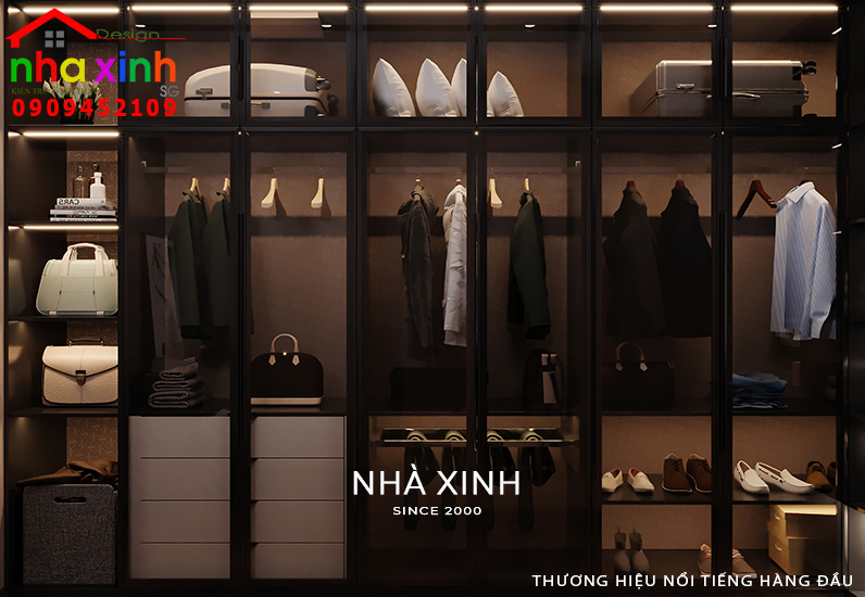 Khu vực phòng thay đồ được thiết kế tích hợp bên trong phòng ngủ