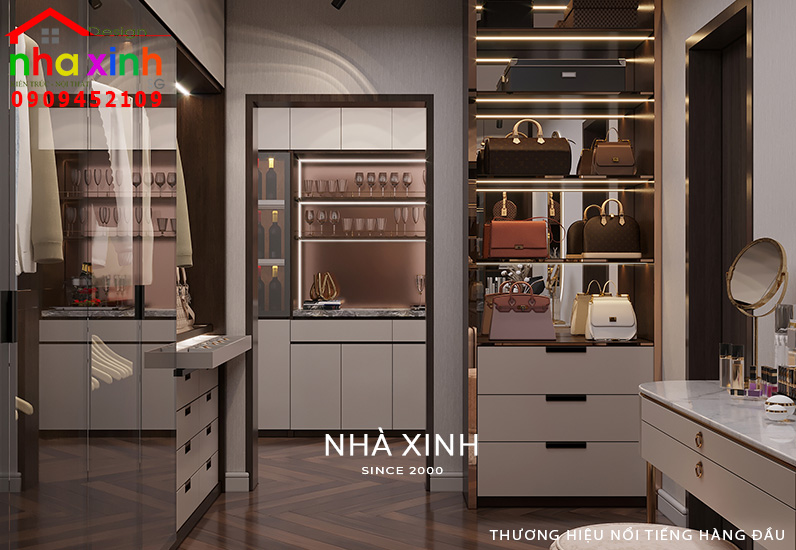 Không gian phòng ngủ được thiết kế tích hợp hệ tủ tiện nghi