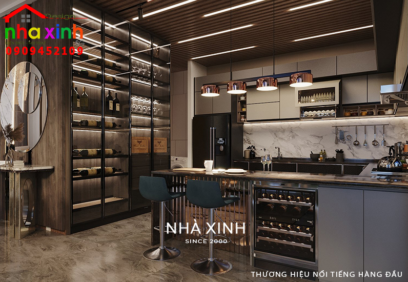 Bếp chữ U với quầy minibar tiện nghi