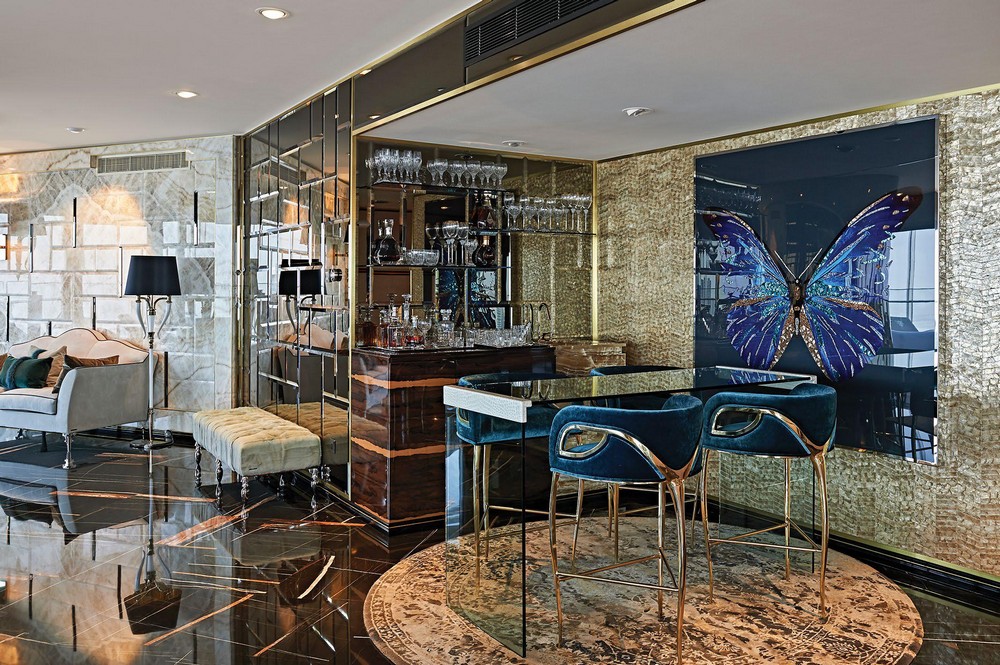 Khu vực quầy bar mini được thiết kế ấn tượng nội bật với nét đặc trưng riêng